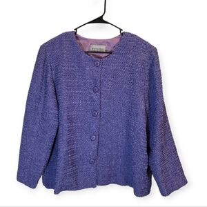 Dressbarn Purple Textured Button Jacket Grandma Chic Vintage Cozy